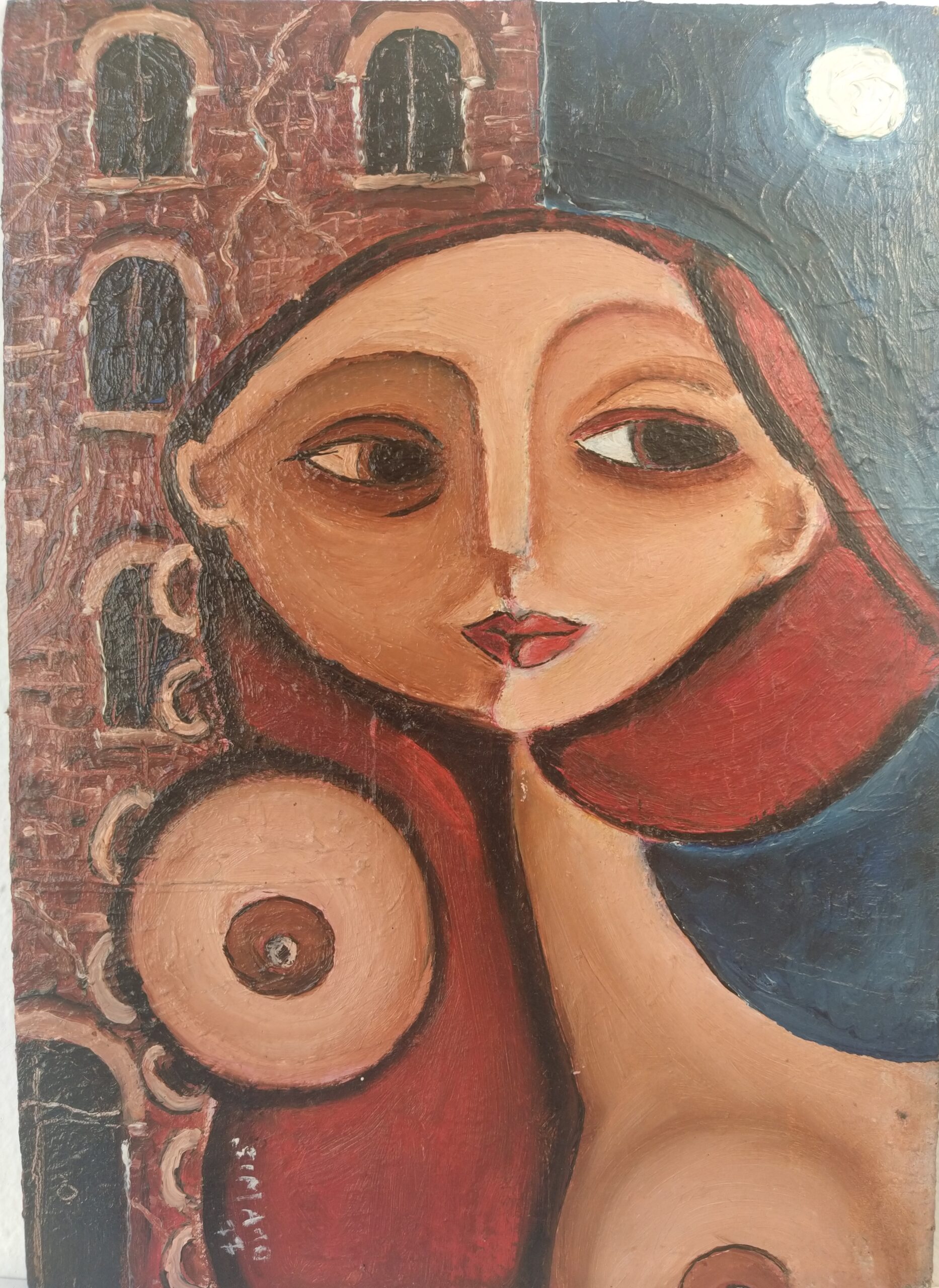 Athos Simonini SIMATO Arte figura di donna con torre 46
