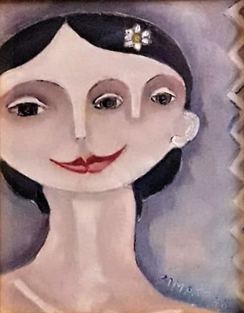 Arte SIMATO Athos Simonini ritratto di donna con fiore 93